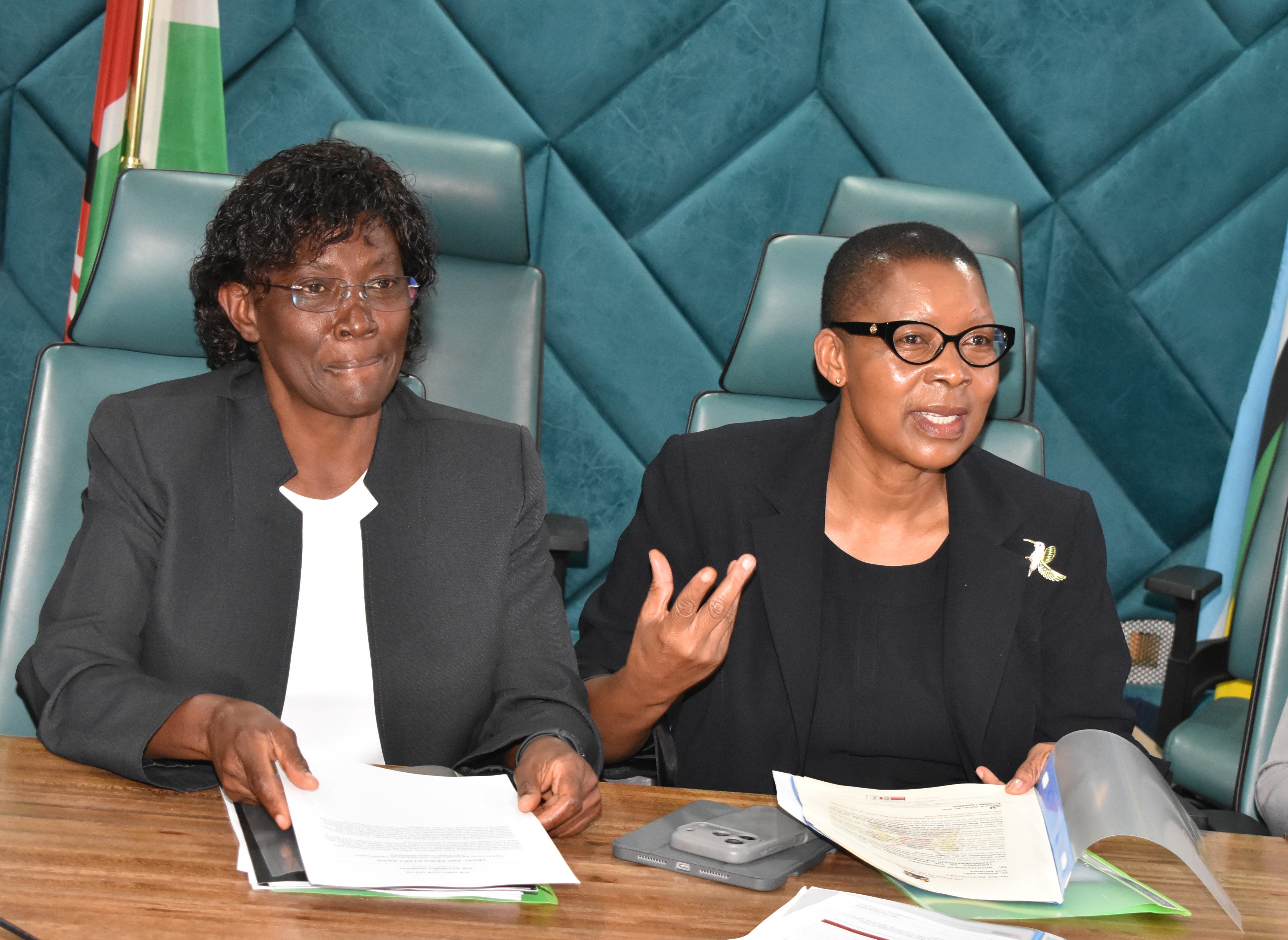Attorney-General Dorcas Oduor and Task Force Chair Linda Murila at Sheria House